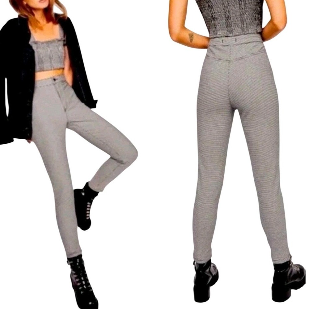 We The Free Free People Houndstooth Skinny Pants Black White High Rise Size 29